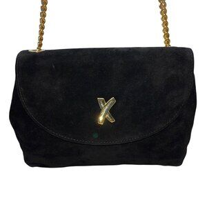 Paloma Picasso Black Suede Gold Chain Strap & "X" Detail Crossbody bag Size S